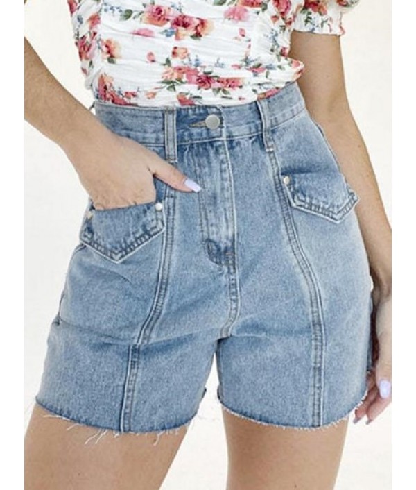 Pocket High Waisted Frayed Denim Shorts