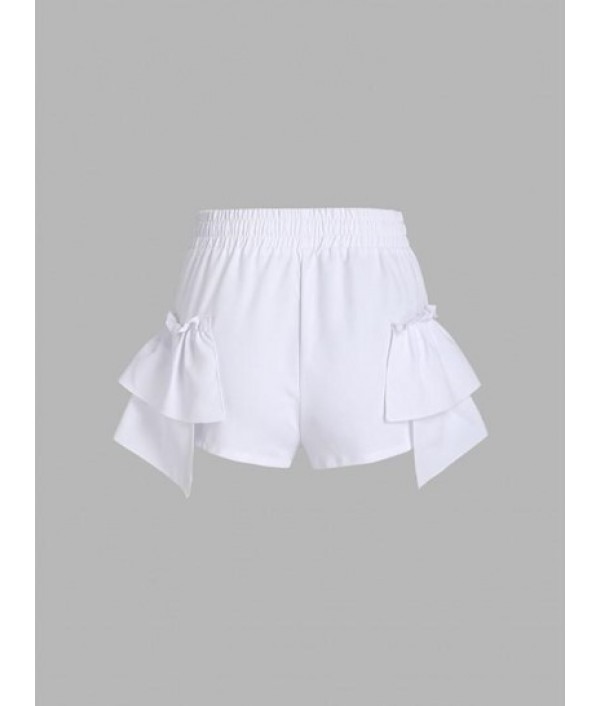 Drawstring Layered Ruffles Mini Shorts