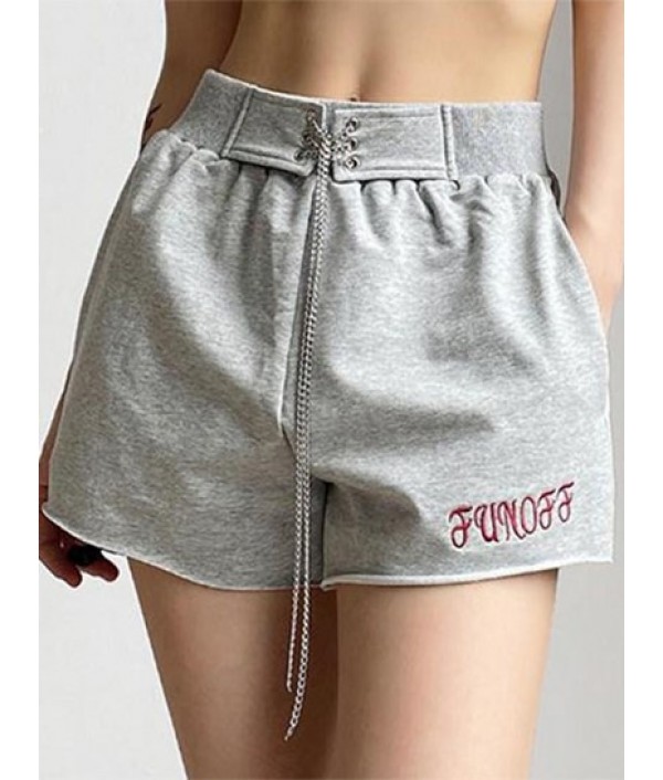 Lace Up Chain Embroidered Lounge Shorts