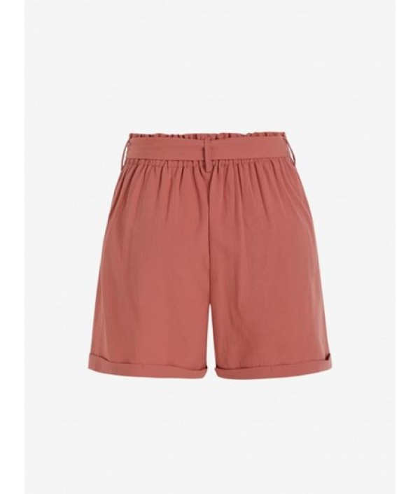 Solid Color Belted Casual Shorts