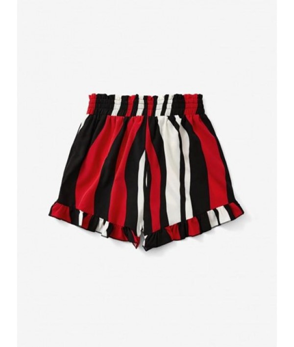 Mixed Stripes Tie Waist Ruffles Shorts