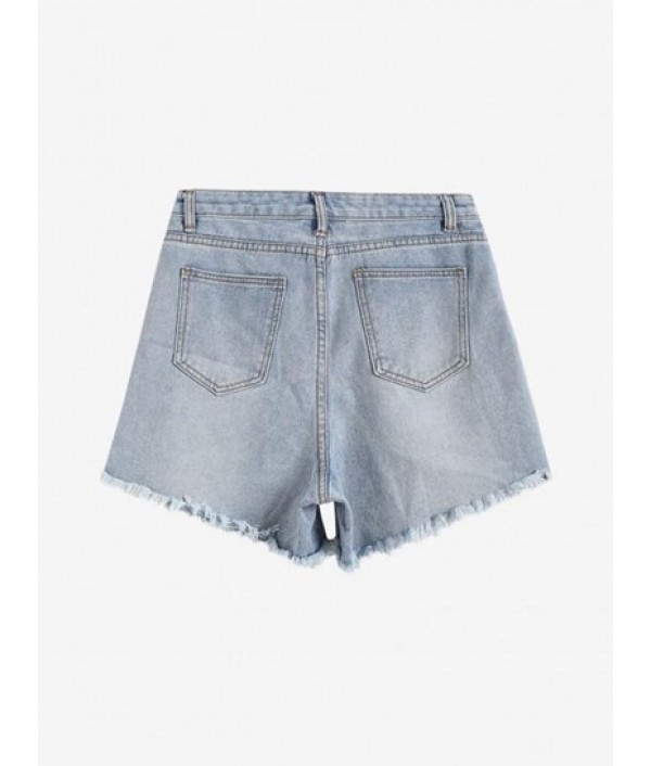 Distressed Frayed Denim Cutoff Shorts