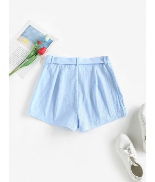 Solid High Waisted Buckle Belted Shorts