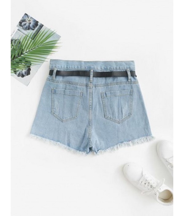 Frayed Shredded Ripped Denim Cutoff Shorts