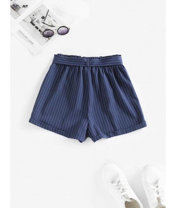 Pinstriped Paperbag Waist Rolled Hem Shorts