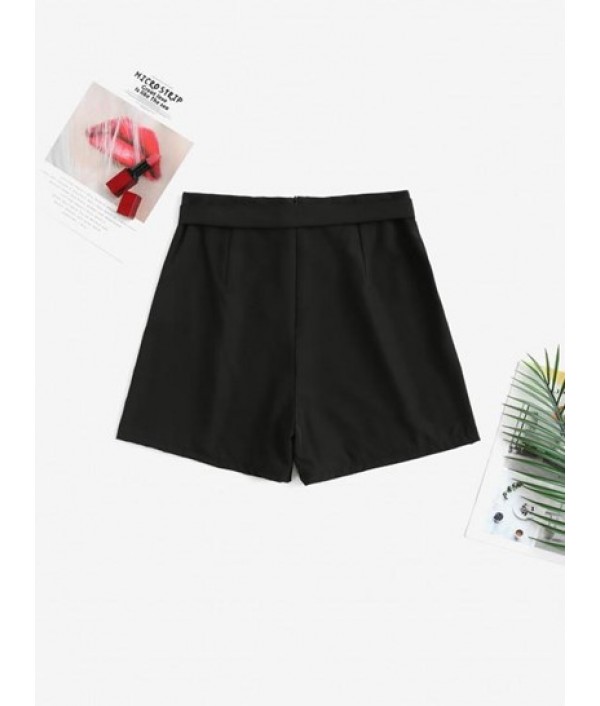 Belted Mock Button High Waisted Shorts