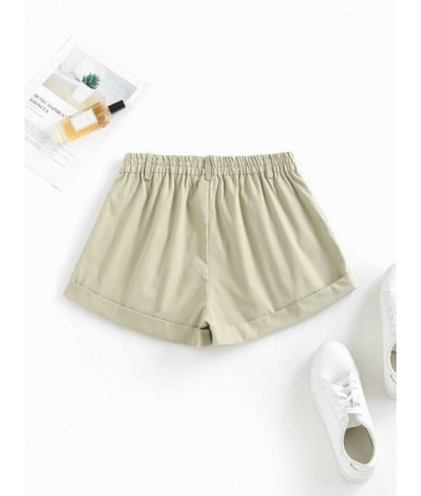 Solid Cuffed Hem Shorts