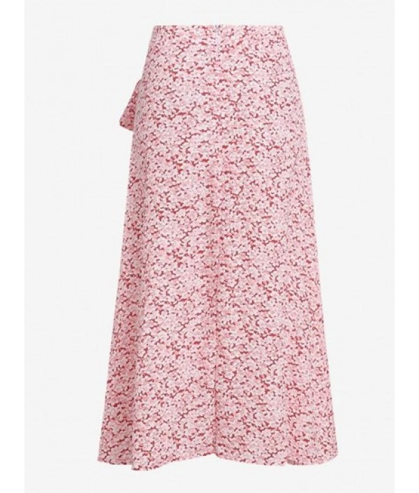 Ditsy Print Bowknot Midi Asymmetric Skirt