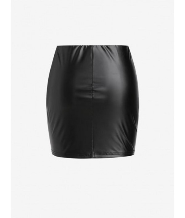 PU Ruched Mini Bodycon Skirt