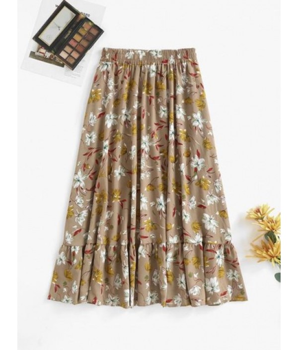 Flower Print Flowy Casual Tiered Skirt