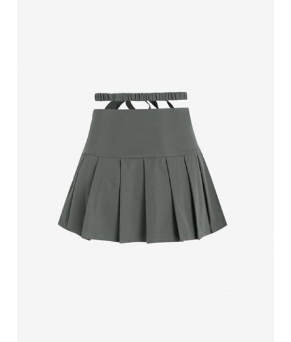 Belted Pleated Mini Skirt