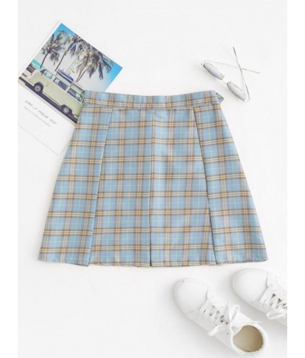 Plaid Pleated Mini Skirt With Shorts Underneath