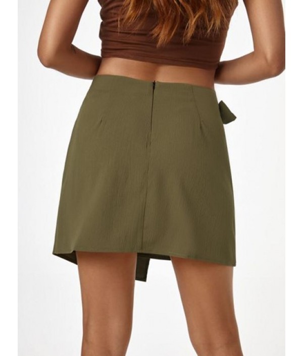 Overlap Solid Tie Waist Mini Skirt