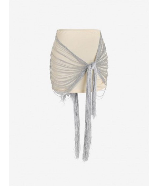 Fringed Slit Tied Mini Bodycon Skirt