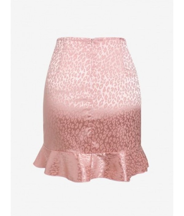 Leopard Jacquard Satin Cinched Mini Mermaid Skirt