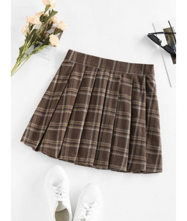 Plaid Pleated A Line Mini Skirt