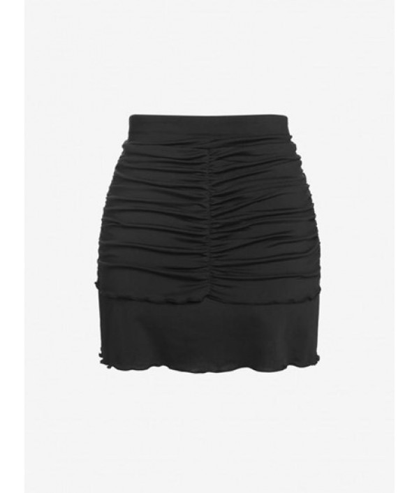 Layered Lettuce Trim Cinched Front Mini Skirt