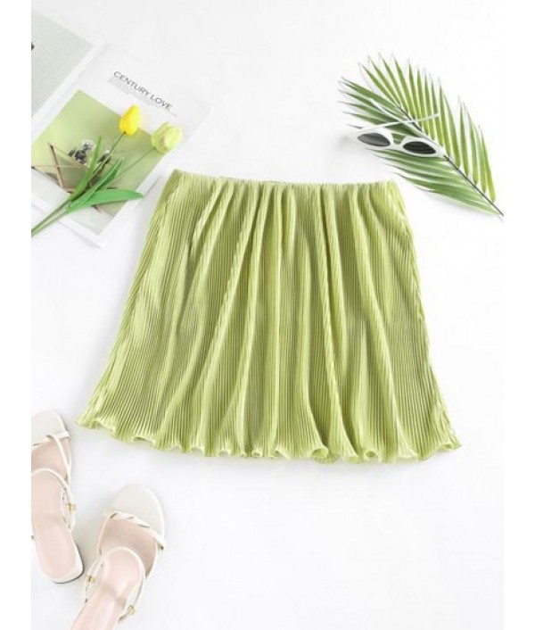 Accordion Pleated Slit Mini Skirt