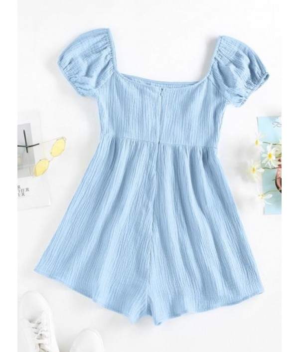 Crinkle Puff Sleeve Wide Leg Romper