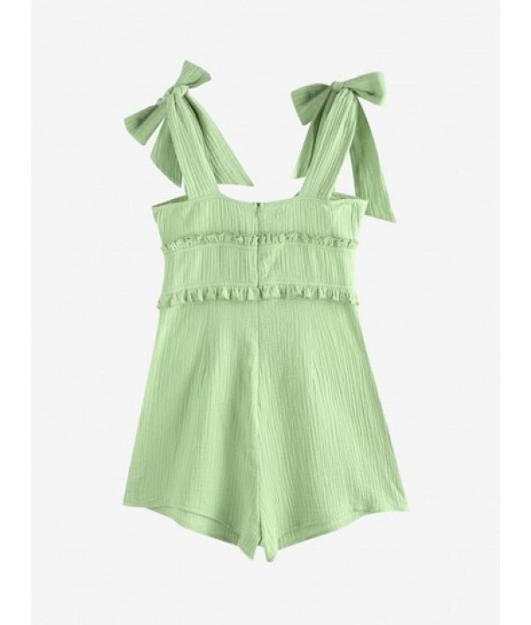 Crinkle Tie Shoulder Ruffle Bowknot Keyhole Romper