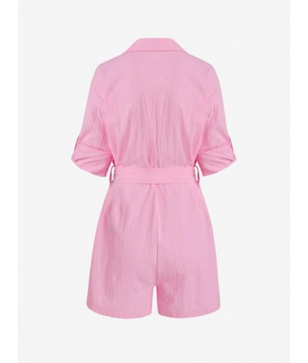 Roll Tab Sleeve Belted Cargo Romper