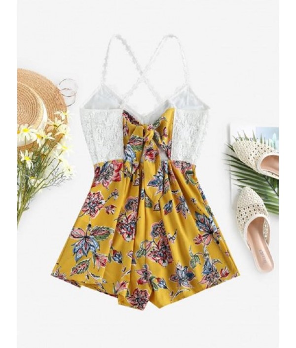 Guipure Flower Criss Cross Wide Leg Romper