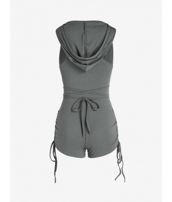 Ribbed Button Cinched Unitard Romper