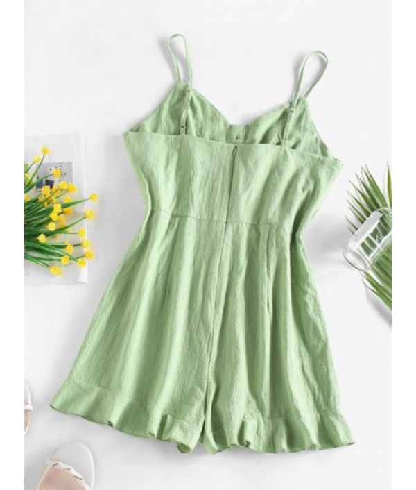 Button Front Ruffled Hem Bustier Cami Romper