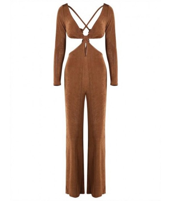 Jersey Knotted Cutout Criss Cross Wide Leg Jumpsuit