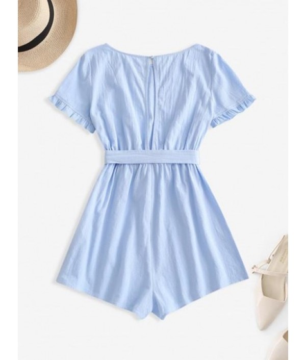 Frilled Belted Cutout Back Romper