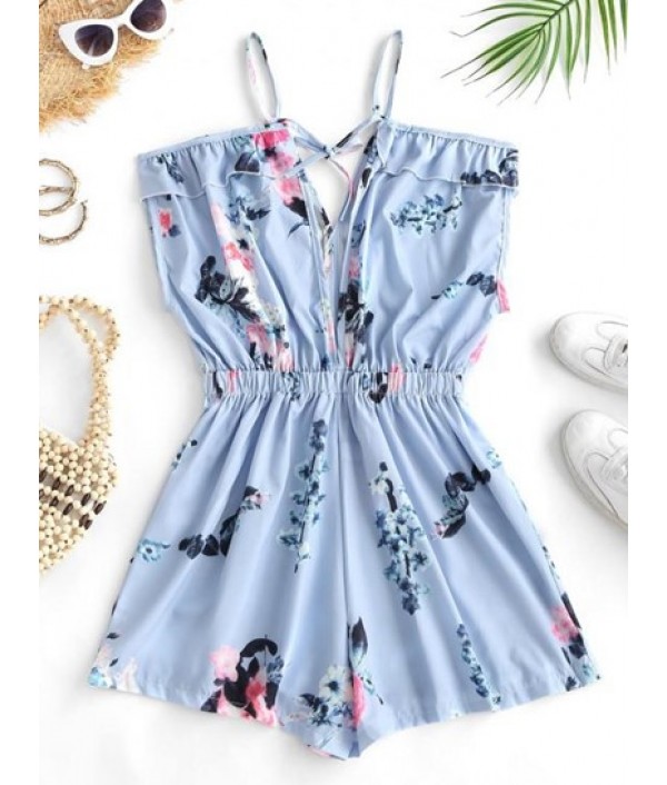 Floral Ruffle Cutout Back Cold Shoulder Romper