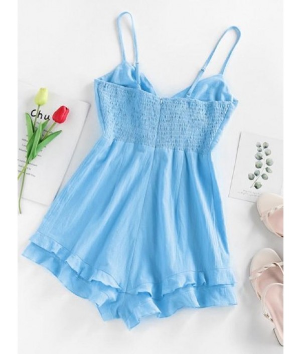 Cutout Smocked Bowknot Flounce Romper