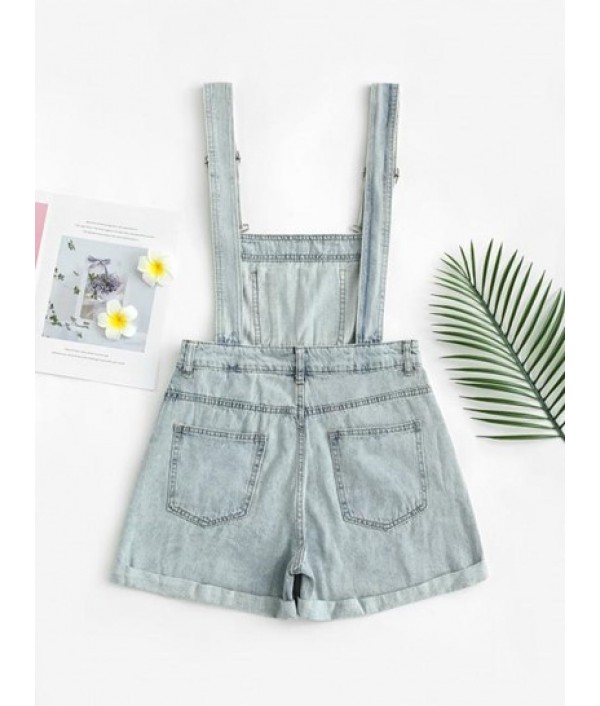 Pocket Rolled Cuff Denim Overall Romper