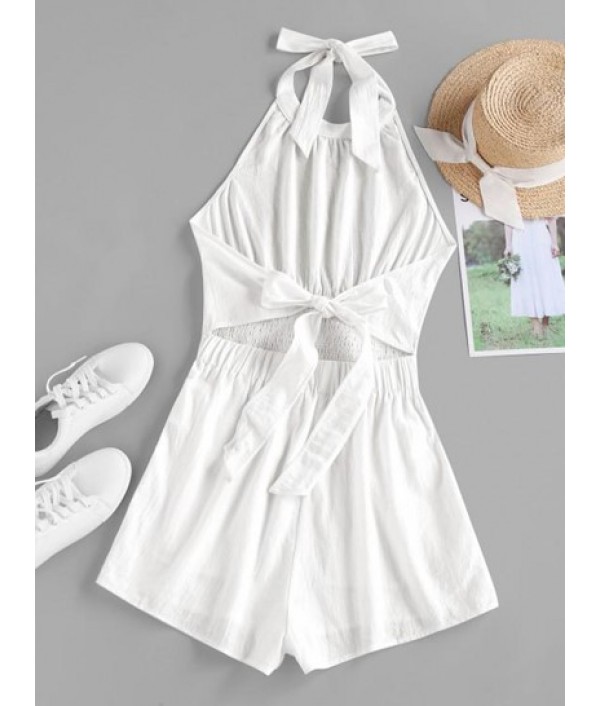 Halter Smocked Backless Bowknot Romper