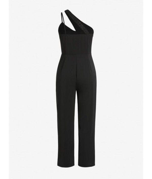 One Shoulder Pintuck Wide Leg Jumpsuit