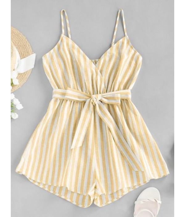 Striped Belted Cami Wide Leg Romper