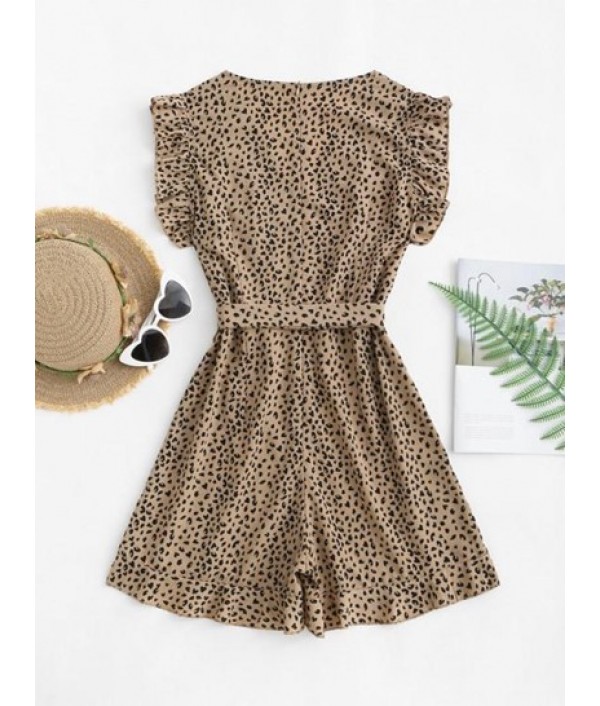 Leopard Ruffles Belted Romper