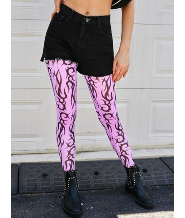 Scroll Print Mesh Footed Leggings