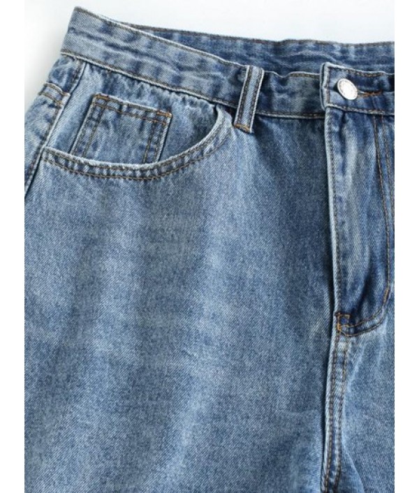 Frayed Hem Pockets Denim Shorts