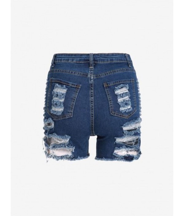 Distressed Frayed Skinny Denim Shorts