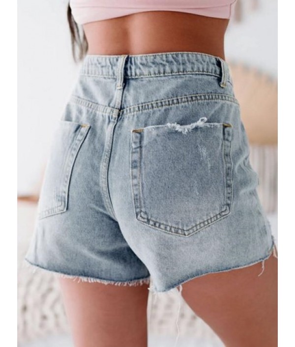 High Waisted Distressed Button Fly Jean Shorts