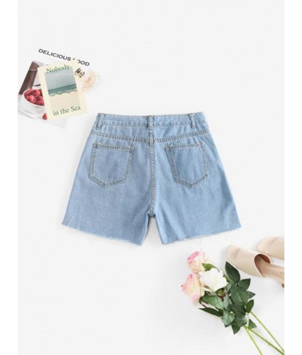 Pocket High Waisted Frayed Denim Shorts