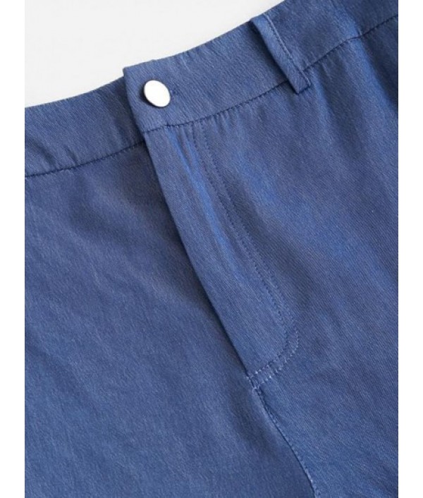 Chambray Sunflower Pocket Zip Fly Shorts