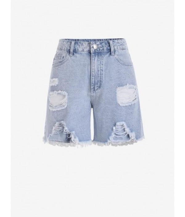 High Waisted Ripped Denim Shorts