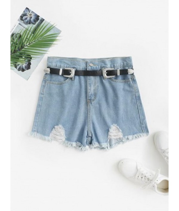 Frayed Shredded Ripped Denim Cutoff Shorts