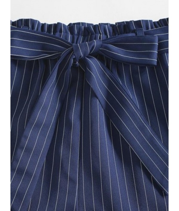 Pinstriped Paperbag Waist Rolled Hem Shorts