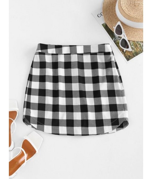 Curved Hem Plaid Mini Skirt