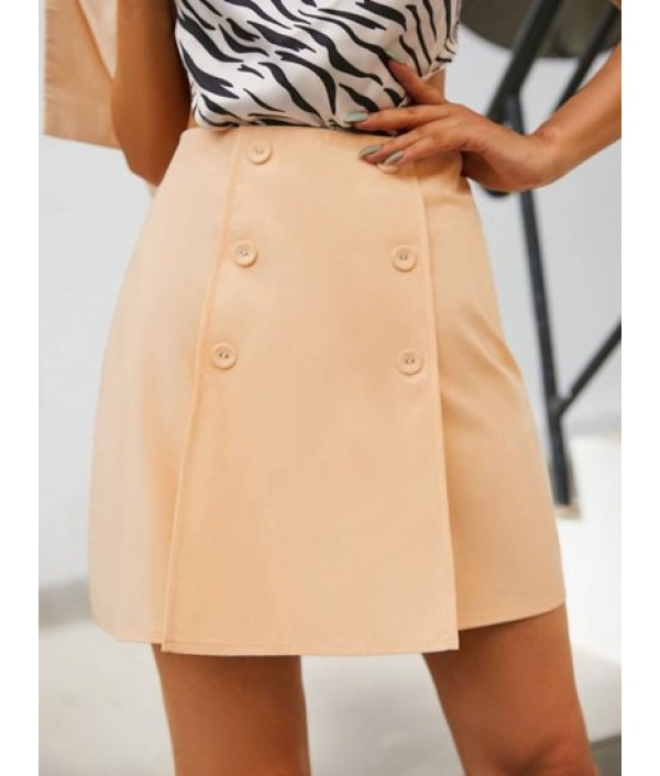 Mock Button Overlap Design Mini Skirt