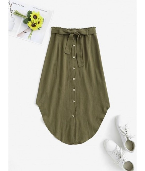 Button Up Belted Paperbag Midi Skirt