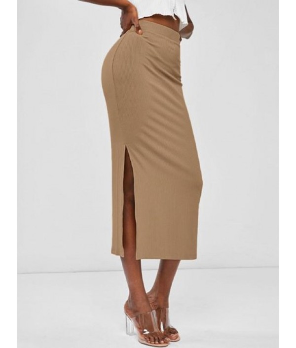 Ribbed Split Side Maxi Skirt